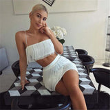 Tassel Spaghetti Strap Crop Top Mini Dress 2 Piece Set Women Sexy Camis Package Hip Dresses Party Clubwear