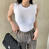Women Solid Round Neck Ribbed Tank Top Camisole Women Summer Basic Elastic Slim Tank Top O Neck Solid Tank Top 2024-Outfit