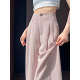 Fongt Anti-Frinkle Silk Linen Pants Women Summer Thin Ice Silk Cotton High Waist Hanging Mountain Suit Wide Leg Pants
