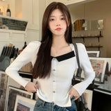 Contrast Irregular Square Neck Women's Knitted Tops Knitted Sweater y2k-Outfit