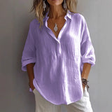 Fongt And Summer 2025 New Solid Color Casual Loose Button V-Neck Shirt Shirt Woman