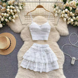 Fongt White Sling With Breast Vest Body Bm Half-Dress Short Skirt Two Sets With Short Top Summer
