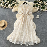 Fongt High-End Temperament Dress Women 2025 Summer Fashion Strap To Single Buckle Embroidery Mesh Dress