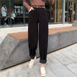 Full Length Trousers With Belt Loose Casual Bottoms