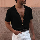 Fongt Men Casual Short Sleeve Top Knit Single Breasted Gentleman Cardigan Men's Turtleneck