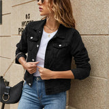 Women's Short Denim Jackets Fashion Female Casual Long Sleeve Lapel Solid Button Pocket Slim Jean Jacket Fall Winter