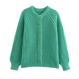 Fongt Women's Y2K2025 Autumn New Solid-Colored Cardigan Long-Sleeved Knitted Sweater Coat Women B66021