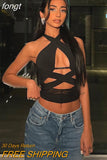 Out Sleeveless Tank Top Women Camisoles Black Top Streetwear Outfits Solid Slim Cross Neck Crop Top Female Summer