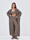 Fongt Lazy Wind Loose Long Open Shirt Plus Short Skirt Suit Women's Sling Vest Trousers Three-Piece Set