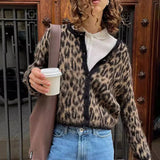 Leopard Print Knitted Cardigan-Outfit