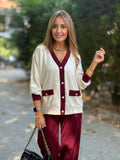 Fongt Autumn And Winter New Small Fragrant Coat Casual Crash V-Neck Knitted Cardigan Long-Sleeved Set Woman