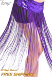 Rave Wear Outfits Clothing Tassel Fringe Midi Skirt Women Solid Sequin Burning Party