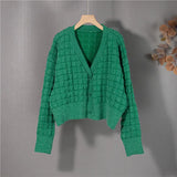 New 2021 Women's Autunm Winter Sweaters Cardigans Checkered Knitted Bubble Grid Fashionable Plaid Lady Tops