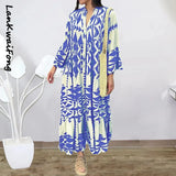 New Casual Printed Shirt 5XL Dress Loose Button Long Sleeve Elegant Vintage Bohemian Dress-Outfit