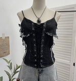 Fongt Shooting Cowboy Draw Rope Tie With Chest Vest Hair Side To Make Old Short Body Sleeveless Top Woman 2726