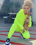 Green Solid Color Thicken Tracksuit Women Long Sleeve Hooded Sweatshirt Top Sweatpants Two Piece Set Jogging Suit