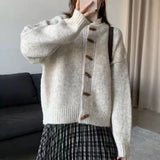 Horn Button Sweater Jacket New Style Loose Lazy Wind Round Neck Sweater Trend In Autumn And Winter-Outfit