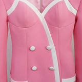 QUALITY Newest Fall Winter 2023 Designer Dress Women's Extra Shoulder Long Sleeve Double Breasted Color Block Mini