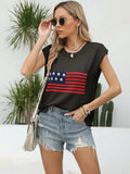 Fongt New Hot Independent Yen Collar Flag Top Solid Color Knit Shirt Short-Sleeved Sweater Woman