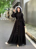 Fongt Small Vintage Hollow Lace Splicing Strap Belt Lantern Sleeve Dress Female Court Long Dress