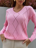 Fongt And Winter New V-Neck Rhyme Lattice Hollow Knitted Women's Loose Long-Sleeved Sweater