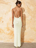 Fongt Beach Hoodie Sexy Knitted Empty Back Tie With Open-Fork Swimsuit Beach Dress Sunscreen
