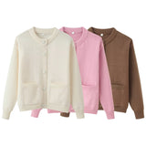 Fongt Fashion Round Neck Solid Color Gentle Wind Sweater Knitted Cardigan