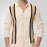 Fongt Men's Men's Spring Thin Knits Striped Splicing Business Long Sleeve Polo Shirts