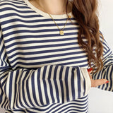 Version Hoodie Women's Spring And Autumn Thin Style 2023 Spring New Striped Oversize Loose Long-Sleeved Women's Wear-Outfit
