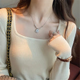 Sweater 2023 Early Autumn New Thin Sweater Short Sweater With Square Collar And Long Sleeves Inside-Outfit