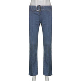 Dark Y2k Low Waist Punk Do Old Women Jeans Punk Gothic Fall Flare Denim Pants With Sashes Gothic Eyelet Patchwork