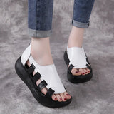 2021 Summer Genuine Leather Flat Platform Sandals For Women Hollow Out Mixed Colors Breathable Peep Toe Ladies