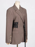 Fongt Jacket Female 2024 Autumn Dress New Fashion Temperament Side Belt Waist Advanced Sense Splicing Long-Sleeved Suit-Outfit