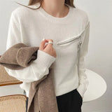 2021 New Autunm Winter Women Sweaters Pullovers Zipper Cutout Vintage Fashionable Knitted Elegant Wild Tops