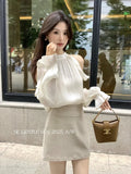 Fongt Xixi 2025 Autumn White Standard Korean Version Of The Temperament Lotus Leaf Side Chiffon Long-Sleeved Shirt Women Top Women 89505