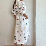 Fongt Women's New Printed Collar Long Collection Belt With Shirt Dress 661