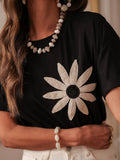 Fongt Version Is Good Thin Three-Dimensional Embroidery Folds Soft Thin Breathable Round Neck Short Sleeve T-Shirt