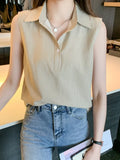 Summer Sleeveless Blouse Women Casual Striped Shirts Blouses Female Blusas Casual Ladies Office OL Blouses Basice Tops-Outfit