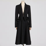 Fongt Wind Niche Stereo Rose Cut Deep V Collar 2024 Autumn New Solid Color Small Suit Short Coat Female-Outfit