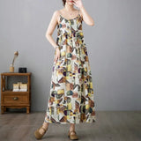Fongt Summer Art And Leisure Swing Cotton Tample Long Print Beach Dress Women's Sleeveless