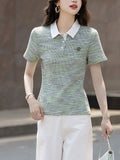 Fongt Collar Three-Dimensional Brooch Short-Sleeved Knit Shirt Women's Summer New Fashion Design Sense Positive Shoulder Thin Top Tide