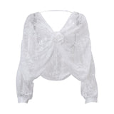Fongt Winter Women's Sexy Fashion Temperament Lace Jacquard Perspective Long Sleeve Jacket
