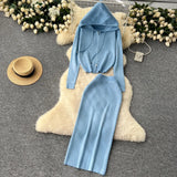Fongt And Winter Casual Suit Female Fashion Hot Diamond Hooded Zip Open Shirt Sweater Jacket Knitted Hip Half-Dress
