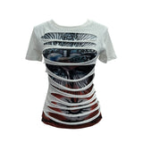 Fongt Rock Gothic 2025 Summer Dress Hole Design Feel Short-Sleeved Printed T-Shirt 26961