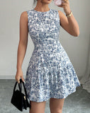 Fongt French Elegant Floral Print Sleeveless Bundle With Mini Dress