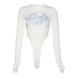 Sexy Printed Bodysuit Women's One-piece Clothes Long Sleeves Versatile Jumpsuit-Outfit