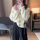 New Spring And Autumn Style Pure Color Sweet Wind Knitted Cardigan Women's Coat Round Collar With Large Buttons And High-Grade Sensitive Woolen Clothes-Outfit