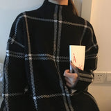 Sweater Women High Collar Plaid Pullover Full Sleeve Sweater Rabbit Velvet Sweater