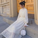 Sleeve Dress Women Lace Patchwork Autumn New Fashion Aesthetic Thick All-match Leisure Tender Simple Cozy Female