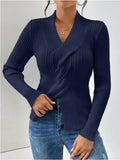 Fongt Women's Temperament Thread Under The Fork Knit Shirt Fashion Long-Sleeved Solid Color Sweater